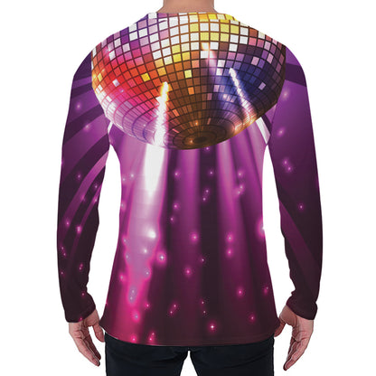 Purple Light Disco Ball Print Men's Long Sleeve T-Shirt