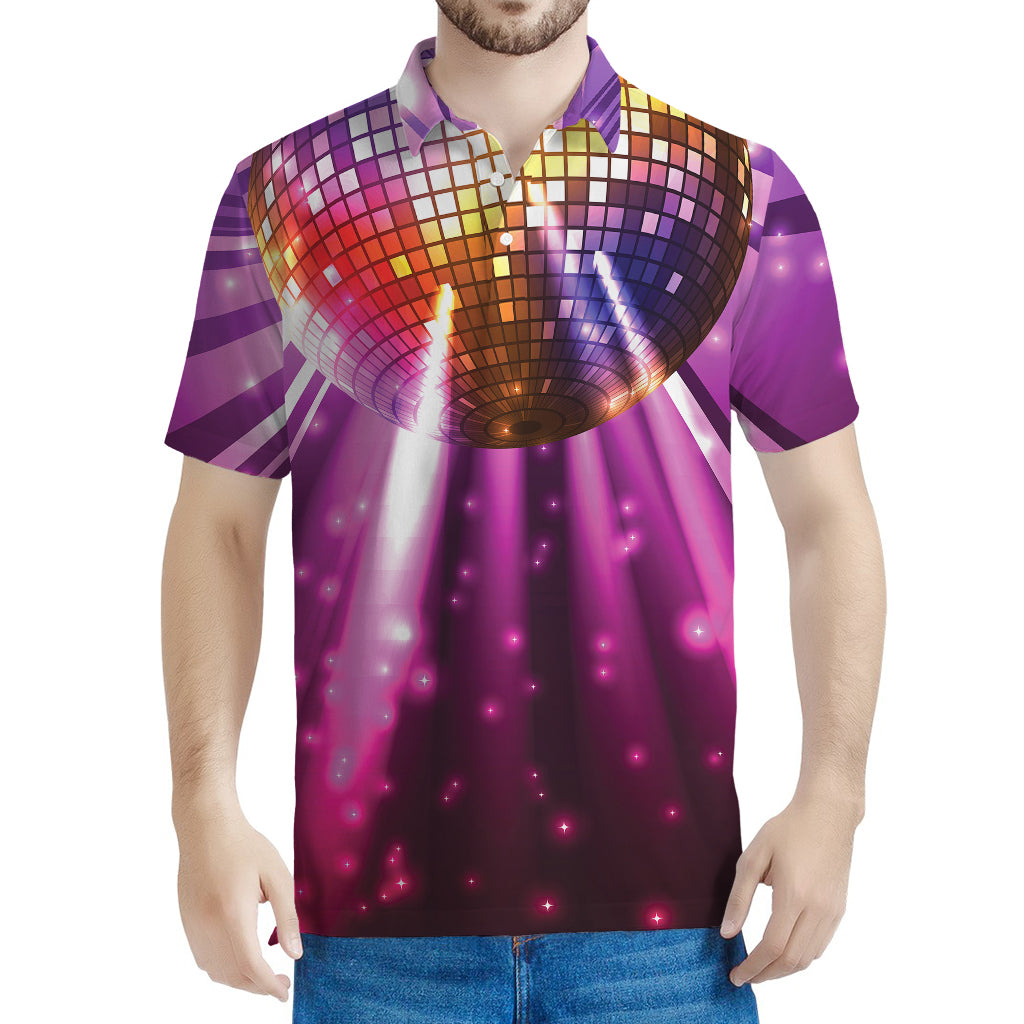 Purple Light Disco Ball Print Men's Polo Shirt