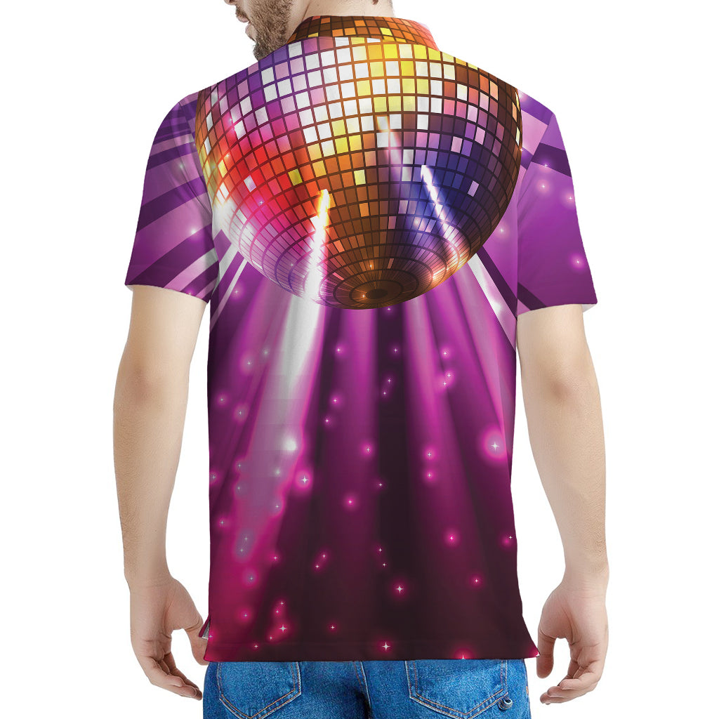 Purple Light Disco Ball Print Men's Polo Shirt