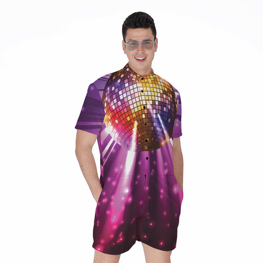 Purple Light Disco Ball Print Men's Rompers
