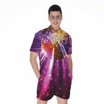 Purple Light Disco Ball Print Men's Rompers