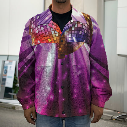 Purple Light Disco Ball Print Men's Shirt Jacket
