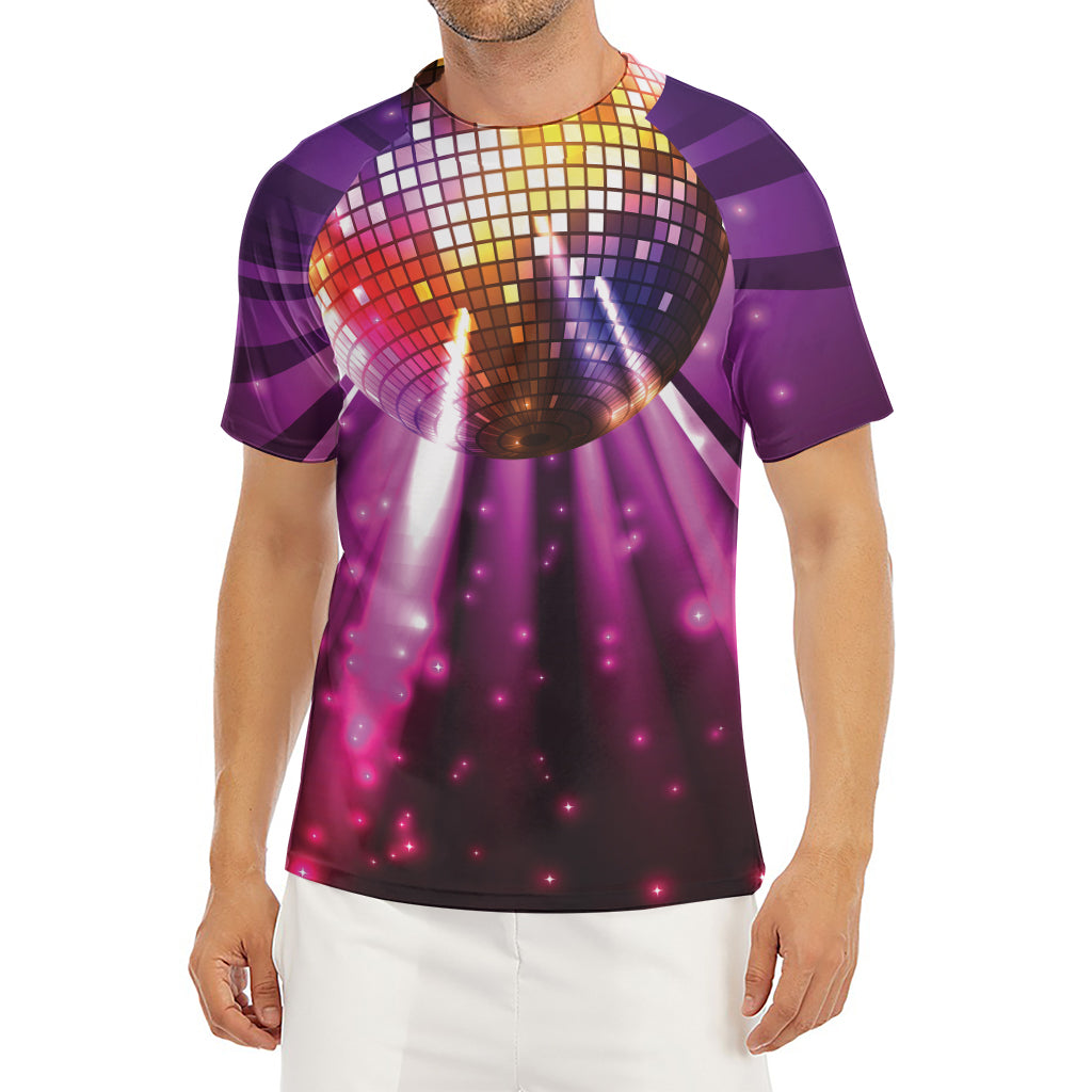 Purple Light Disco Ball Print Men's Short Sleeve Rash Guard