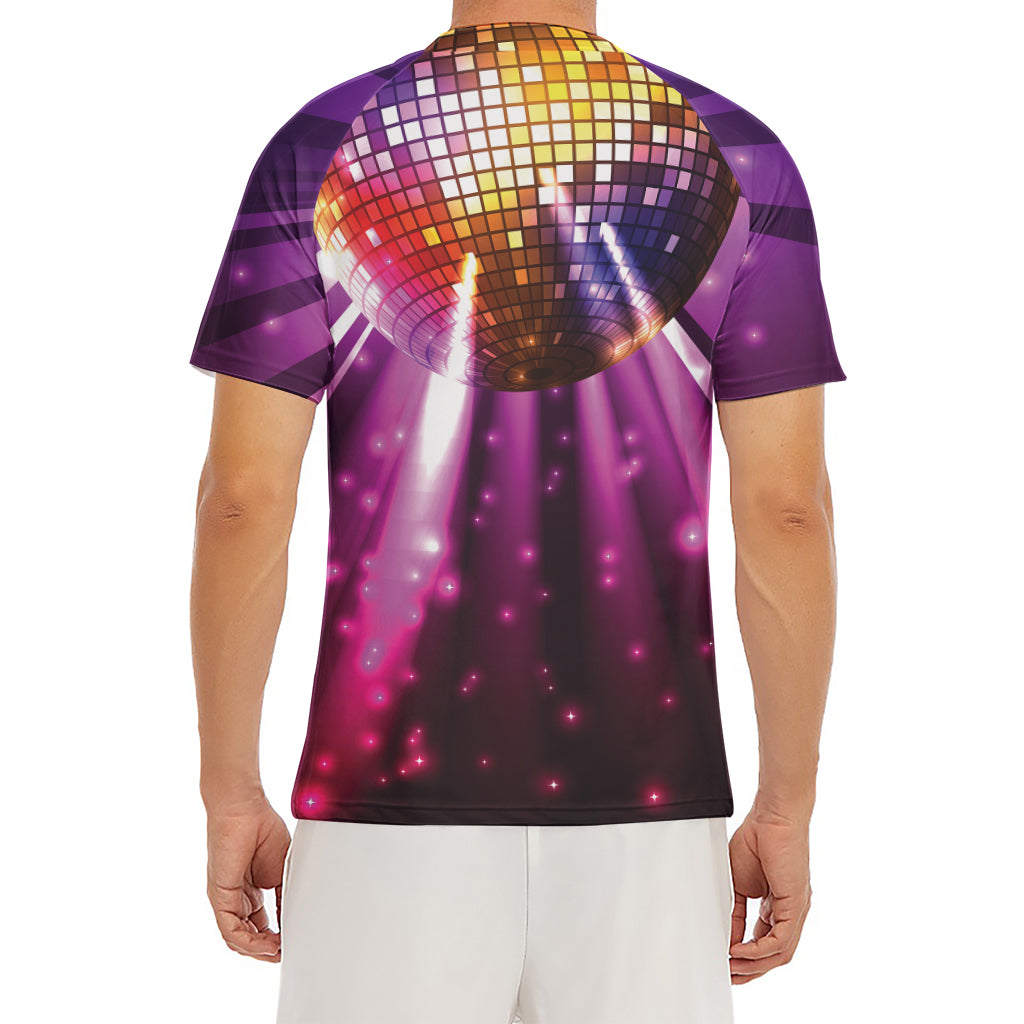 Purple Light Disco Ball Print Men's Short Sleeve Rash Guard