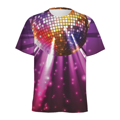 Purple Light Disco Ball Print Men's Sports T-Shirt