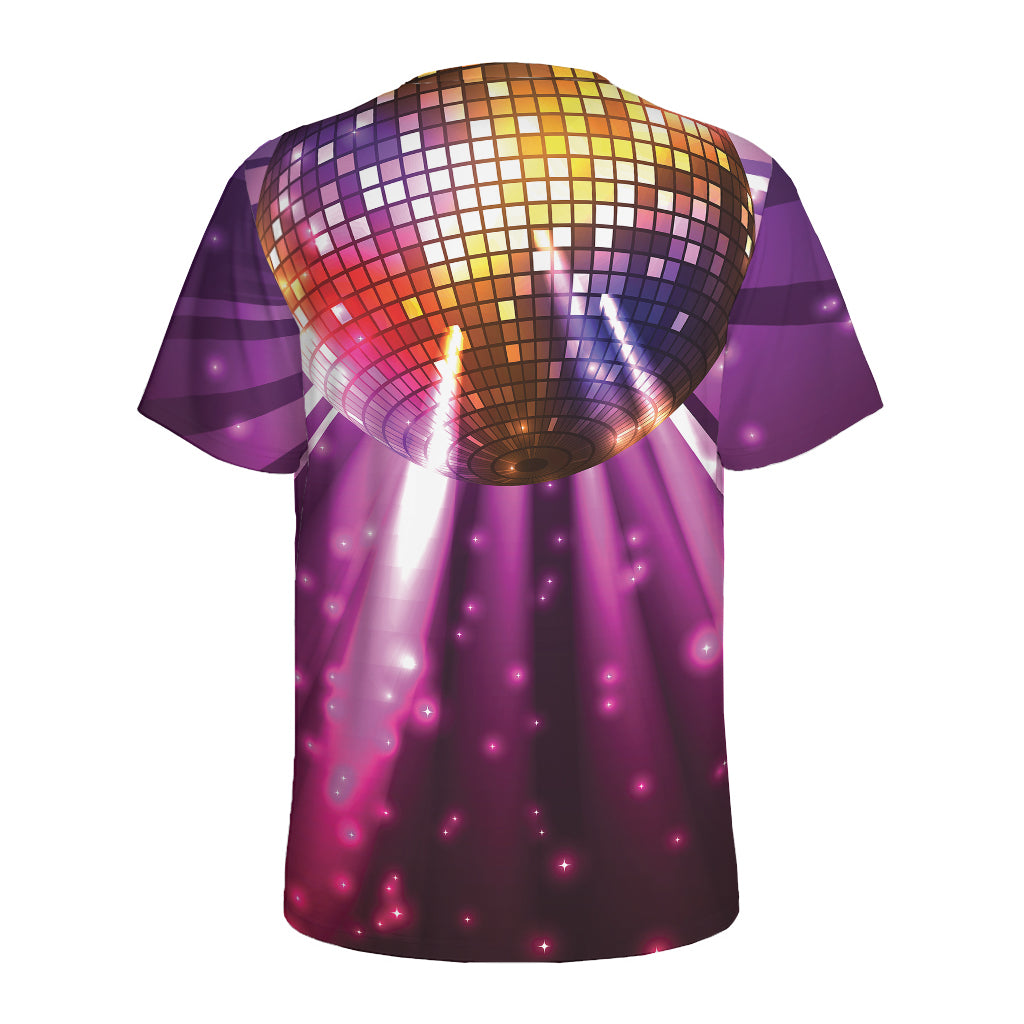 Purple Light Disco Ball Print Men's Sports T-Shirt