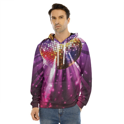 Purple Light Disco Ball Print Men's Velvet Pullover Hoodie
