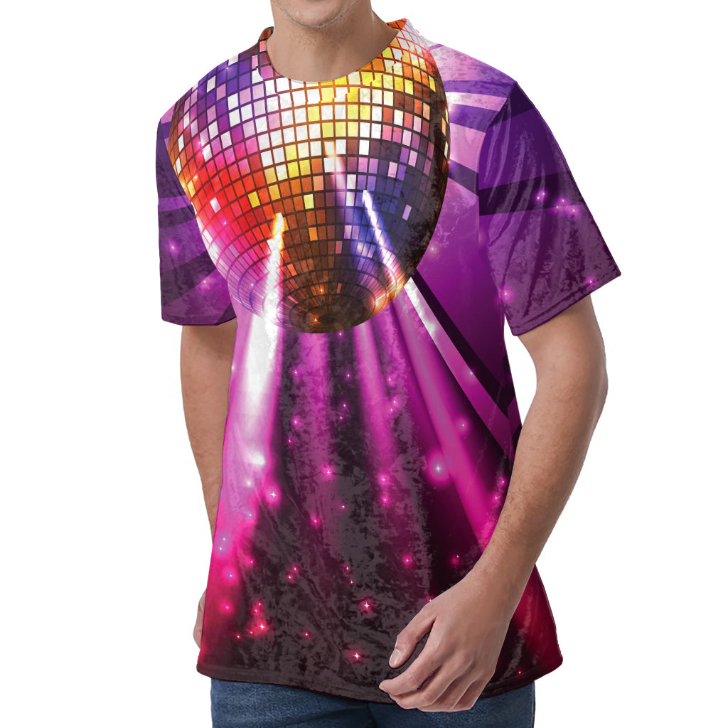 Purple Light Disco Ball Print Men's Velvet T-Shirt