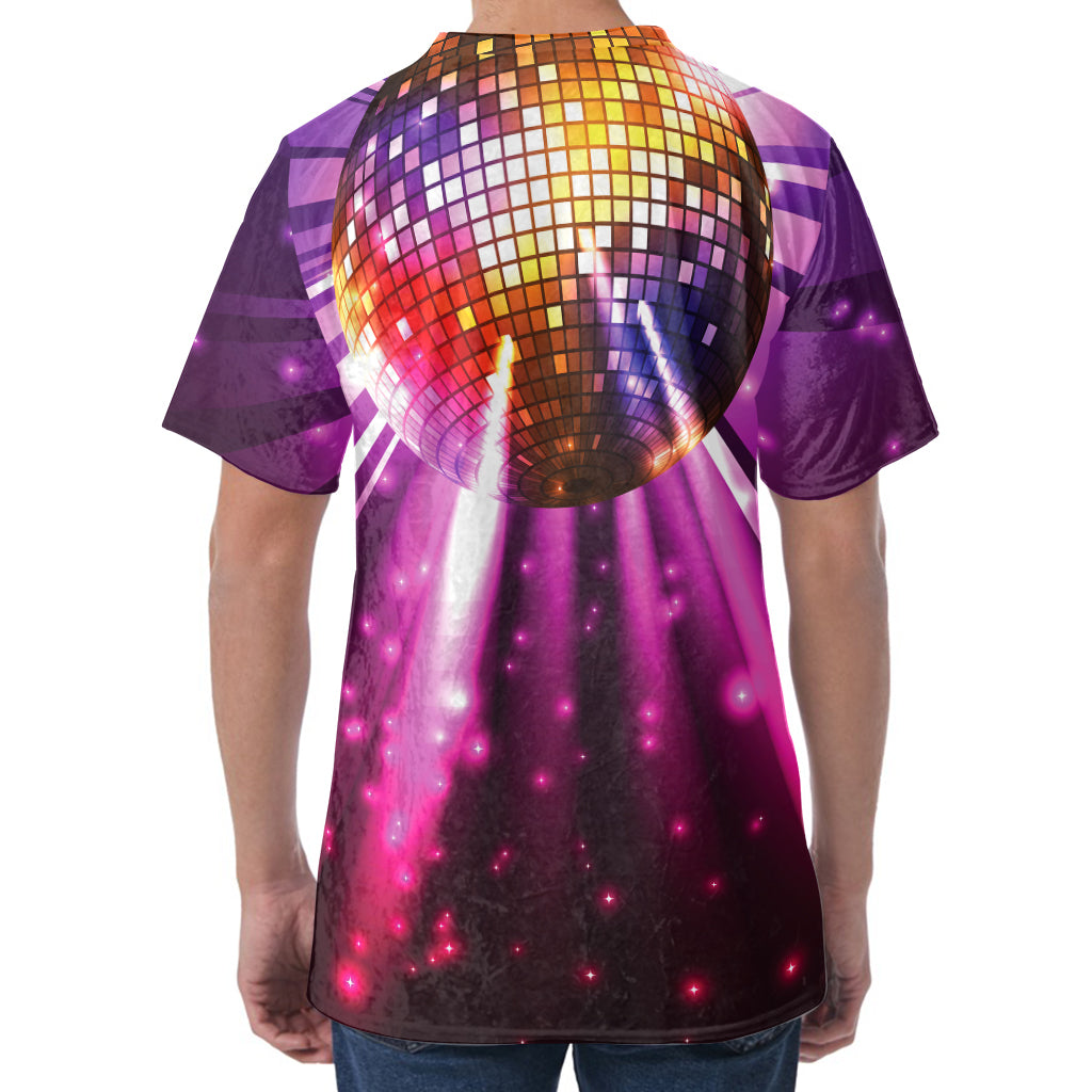 Purple Light Disco Ball Print Men's Velvet T-Shirt