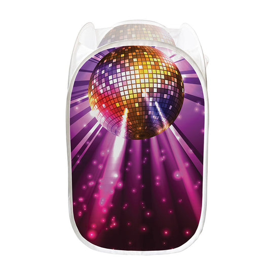Purple Light Disco Ball Print Mesh Laundry Hamper