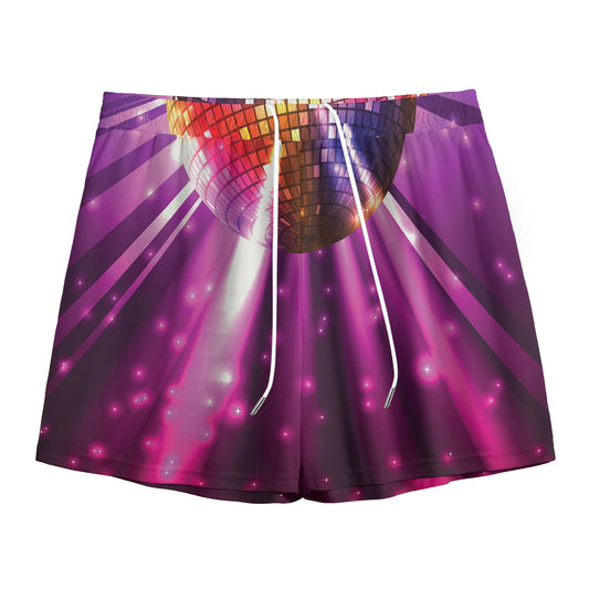 Purple Light Disco Ball Print Mesh Shorts