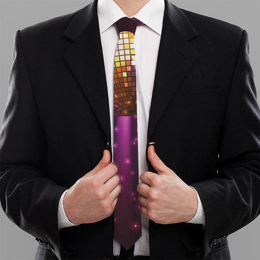 Purple Light Disco Ball Print Necktie