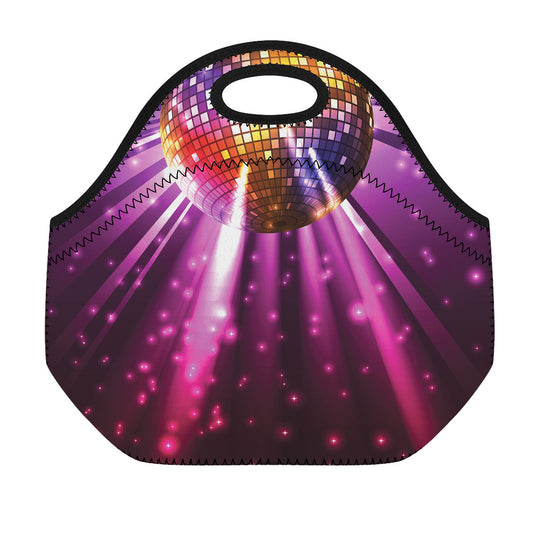 Purple Light Disco Ball Print Neoprene Lunch Bag