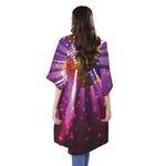 Purple Light Disco Ball Print Open Front Beach Cover Up