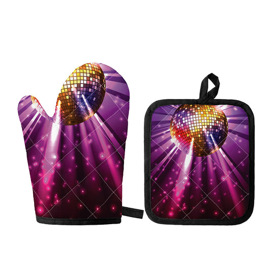 Purple Light Disco Ball Print Oven Mitt And Pot Holder Set