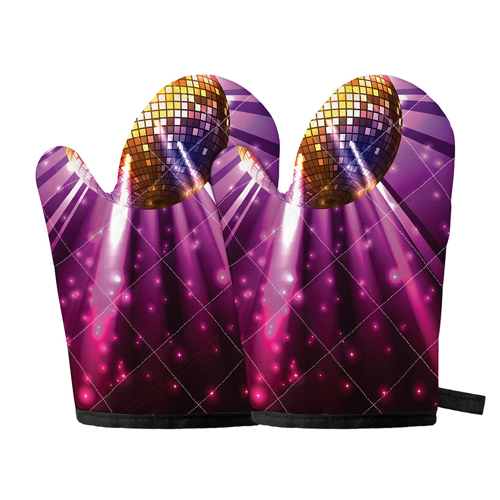 Purple Light Disco Ball Print Oven Mitts