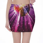 Purple Light Disco Ball Print Pencil Mini Skirt