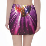 Purple Light Disco Ball Print Pencil Mini Skirt