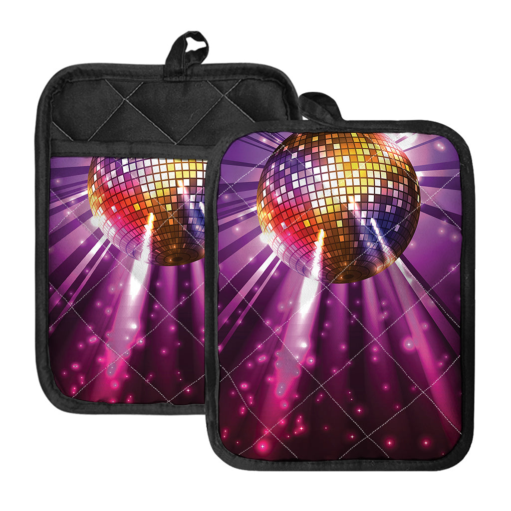 Purple Light Disco Ball Print Pot Holders With Pocket