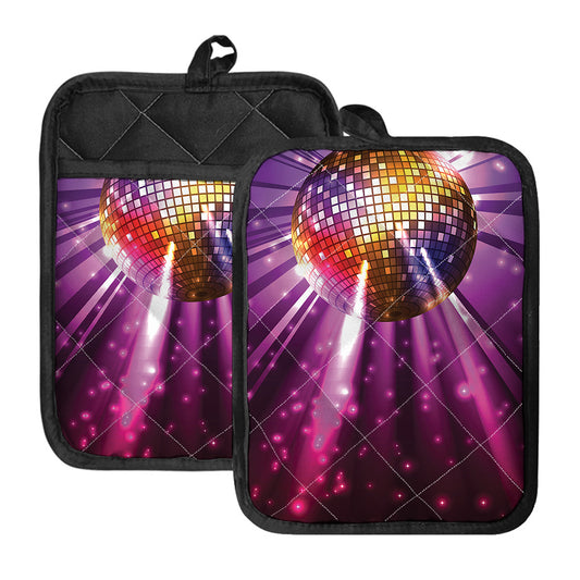 Purple Light Disco Ball Print Pot Holders With Pocket