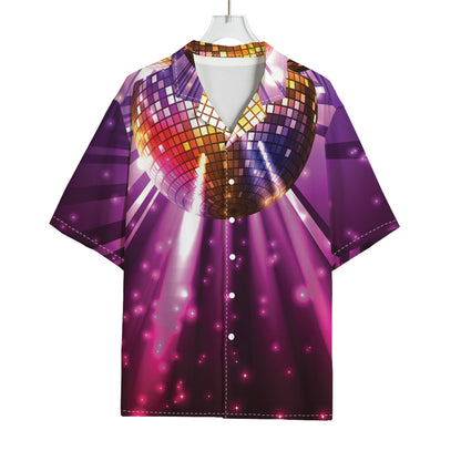 Purple Light Disco Ball Print Rayon Hawaiian Shirt