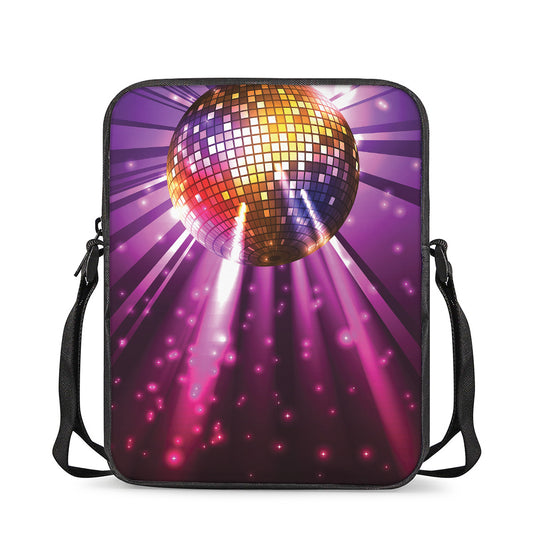 Purple Light Disco Ball Print Rectangular Crossbody Bag