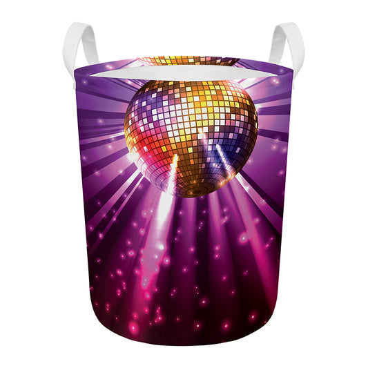 Purple Light Disco Ball Print Round Laundry Basket