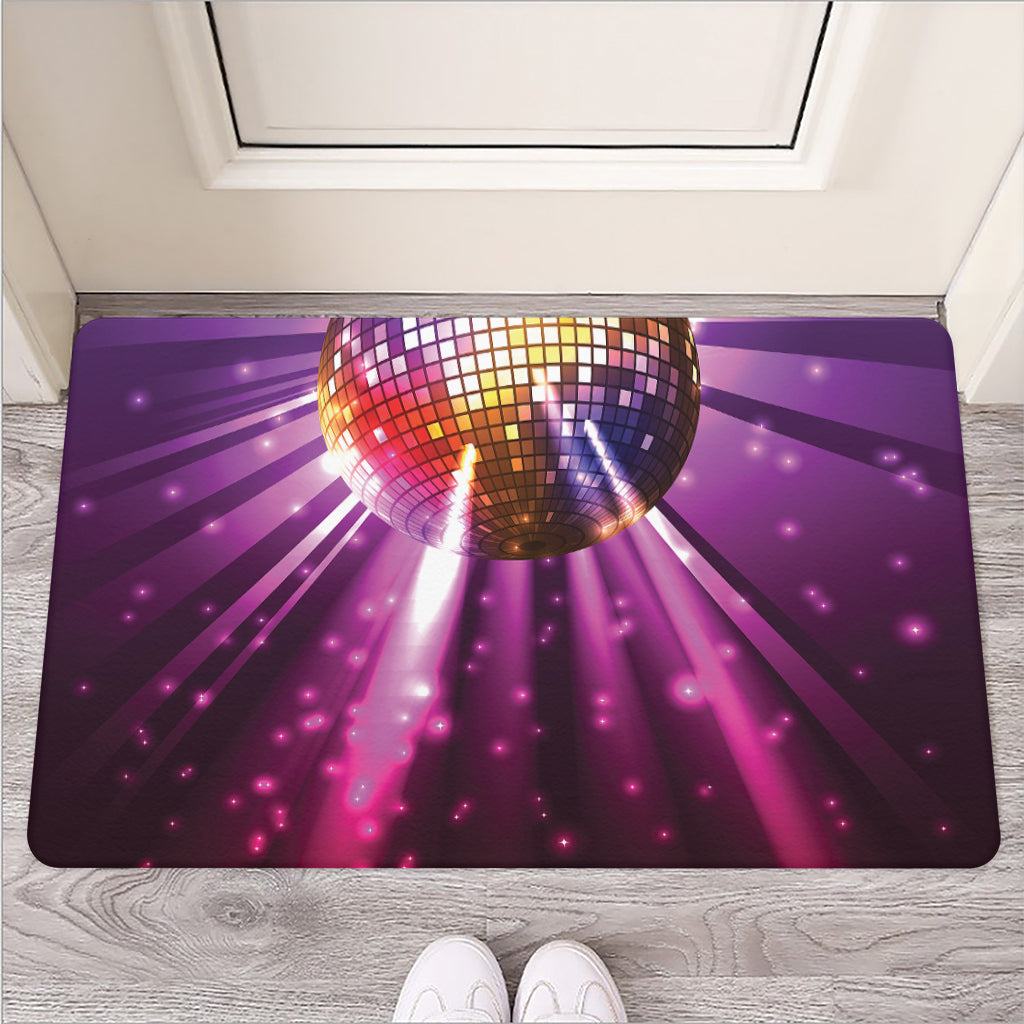 Purple Light Disco Ball Print Rubber Doormat