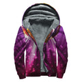 Purple Light Disco Ball Print Sherpa Lined Zip Up Hoodie