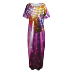 Purple Light Disco Ball Print Short Sleeve Long Nightdress