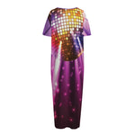 Purple Light Disco Ball Print Short Sleeve Long Nightdress