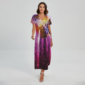 Purple Light Disco Ball Print Short Sleeve Maxi Dress
