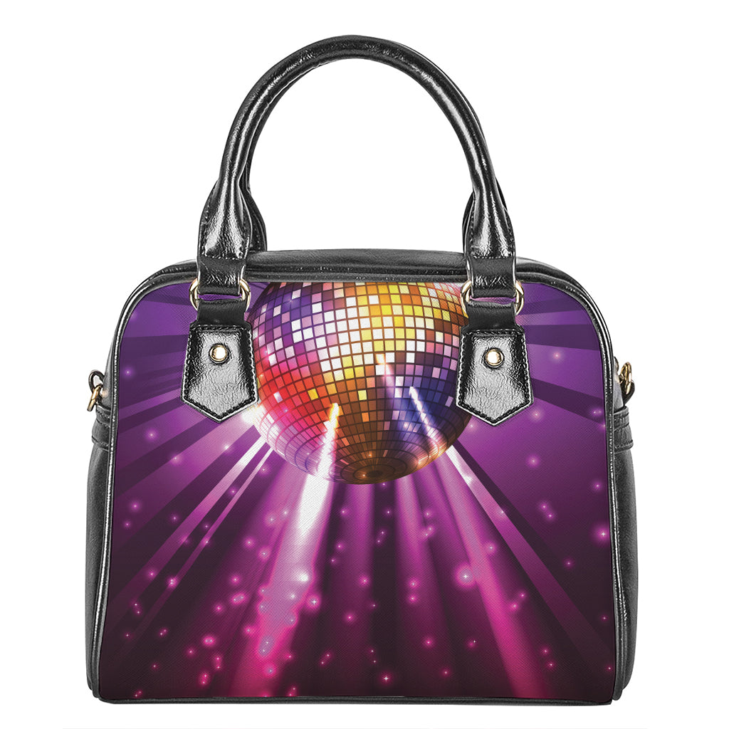 Purple Light Disco Ball Print Shoulder Handbag