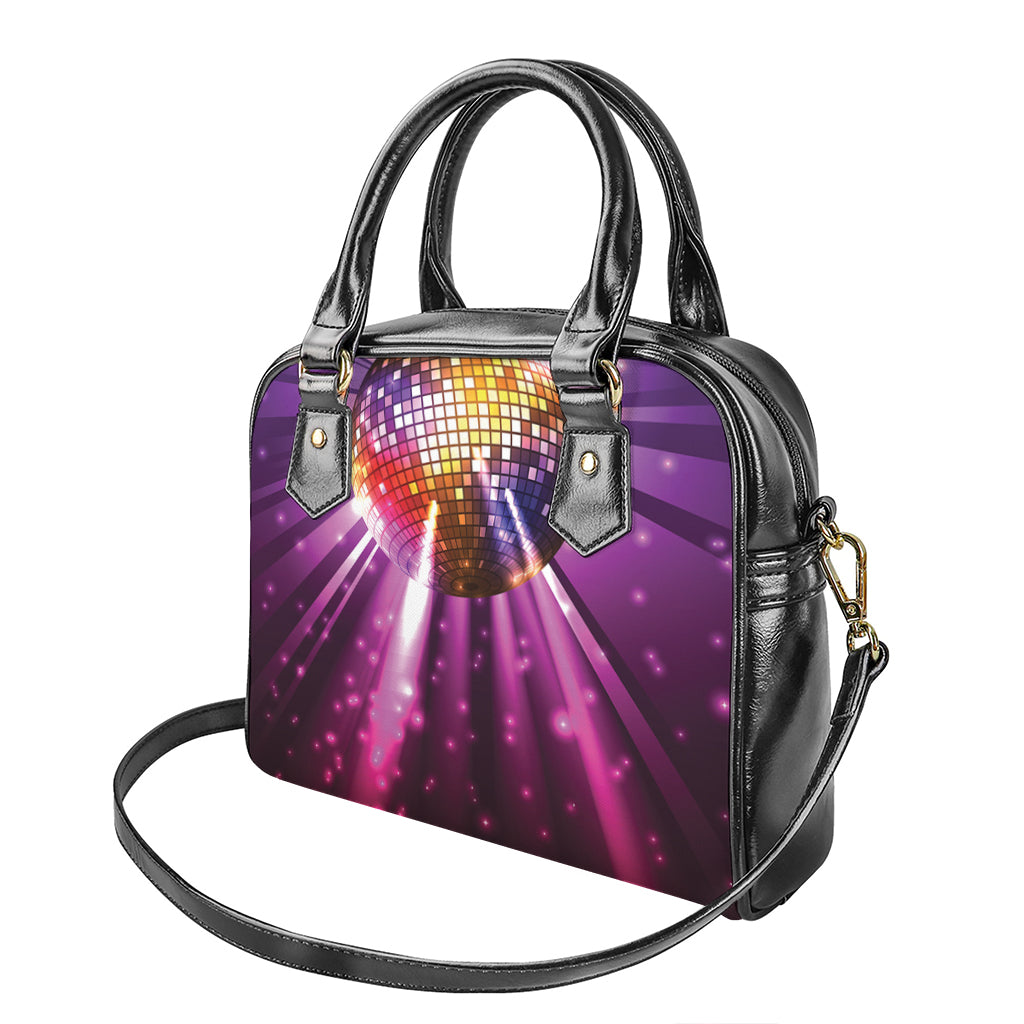Purple Light Disco Ball Print Shoulder Handbag