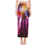 Purple Light Disco Ball Print Side Slit Maxi Skirt