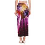 Purple Light Disco Ball Print Side Slit Maxi Skirt