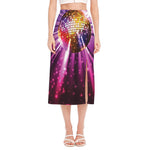 Purple Light Disco Ball Print Side Slit Midi Skirt