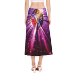 Purple Light Disco Ball Print Side Slit Midi Skirt