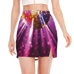 Purple Light Disco Ball Print Side Slit Mini Skirt