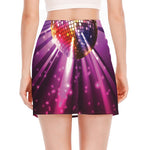 Purple Light Disco Ball Print Side Slit Mini Skirt