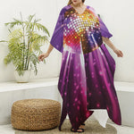 Purple Light Disco Ball Print Silk V-Neck Kaftan Dress