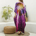 Purple Light Disco Ball Print Silk V-Neck Kaftan Dress