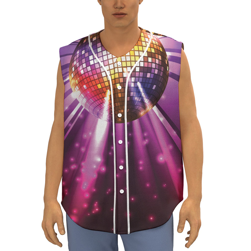 Purple Light Disco Ball Print Sleeveless Baseball Jersey