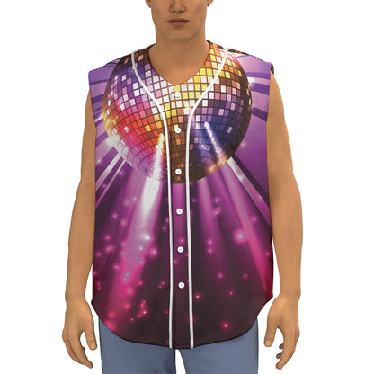 Purple Light Disco Ball Print Sleeveless Baseball Jersey
