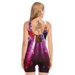 Purple Light Disco Ball Print Sleeveless One Piece Swimsuit