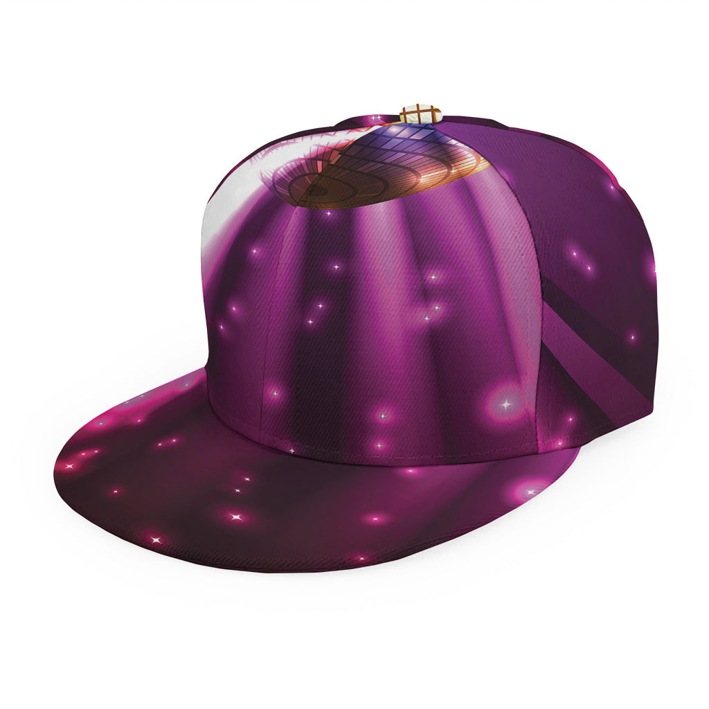 Purple Light Disco Ball Print Snapback Cap