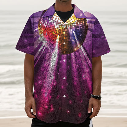 Purple Light Disco Ball Print Textured Short Sleeve Shirt