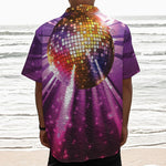 Purple Light Disco Ball Print Textured Short Sleeve Shirt