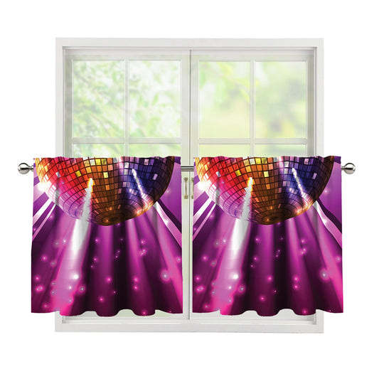 Purple Light Disco Ball Print Tier Curtains