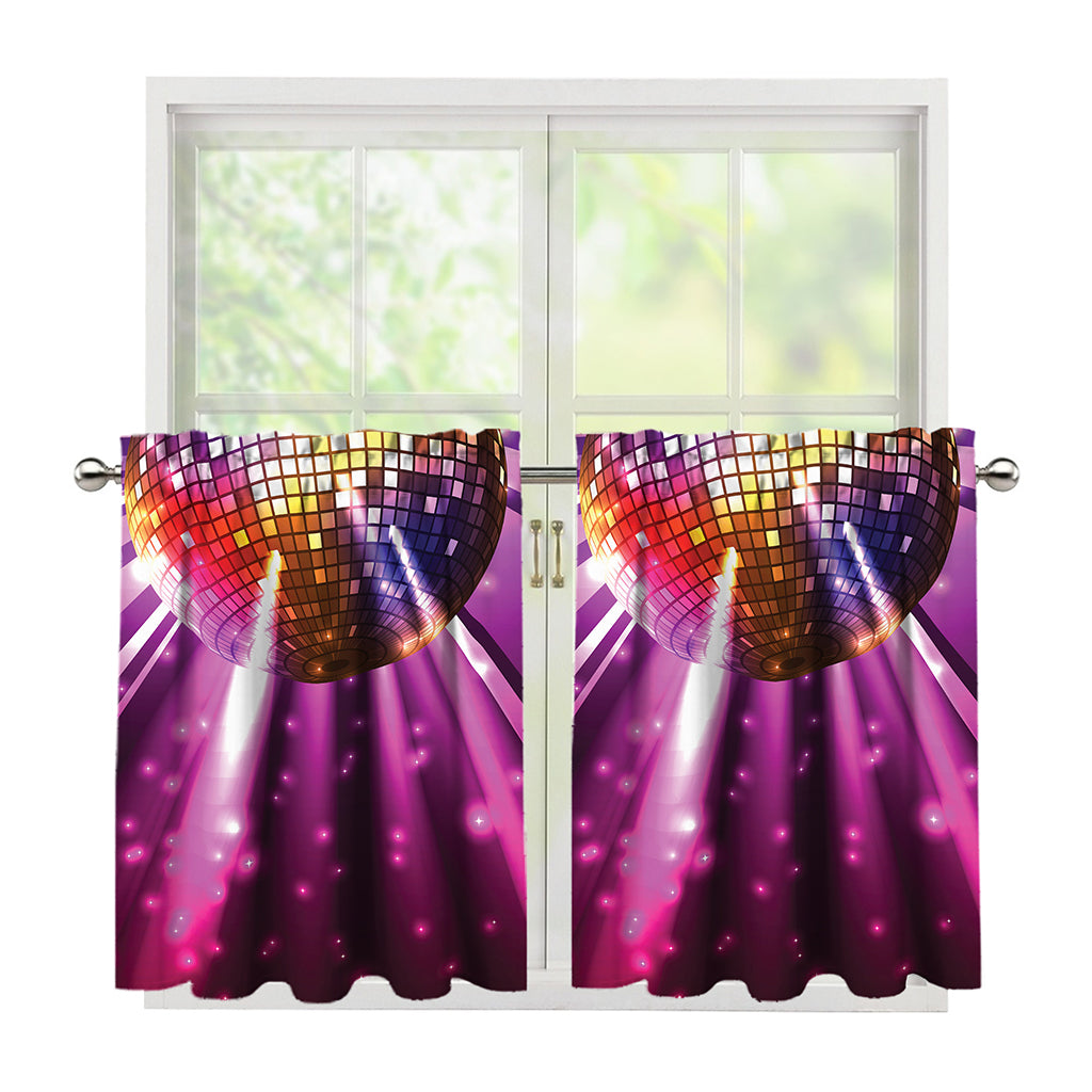 Purple Light Disco Ball Print Tier Curtains